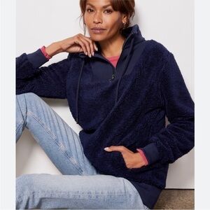 Sweaty Betty Navy Blue Quarter Zip Sherpa Pullover Sweatshirt Size 6